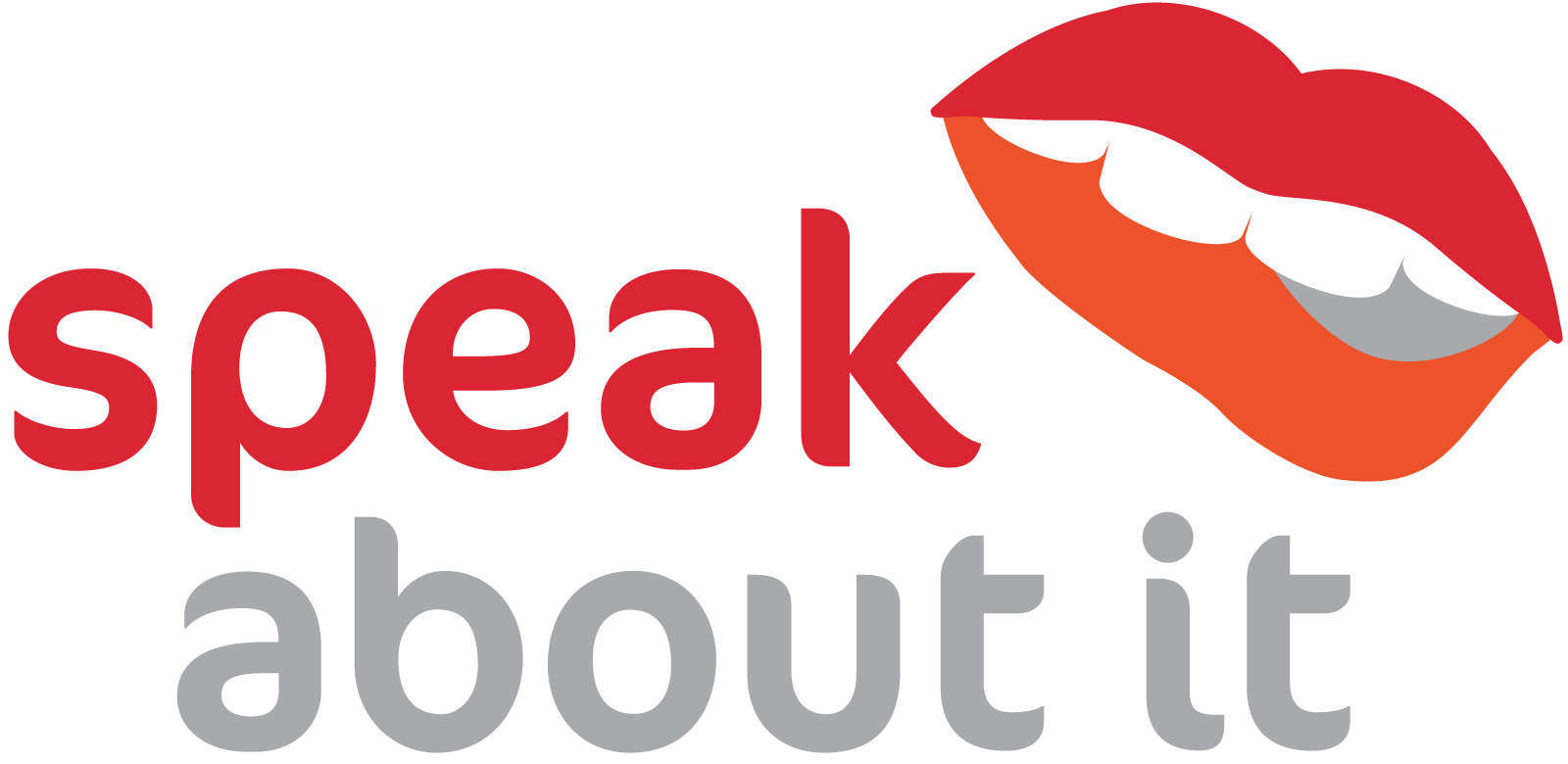 Speak About It Logo: the words 'speak about it' and an image of a stylized mouth with teeth biting the bottom lip